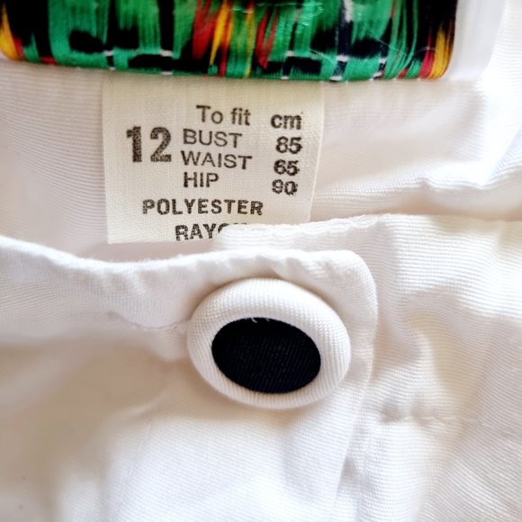 Vintage 80s White + black button up shirt dress with shoulder pads fit AU 10-14 - Picture 3 of 7